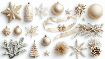 Fototapeta premium Golden holiday decor for winter celebration.