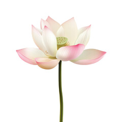 Fototapeta premium A stunning single lotus flower with pink tips blooming gracefully amidst a transparent background, Beautiful lotusSingle lotus flowerisolated on transparent background