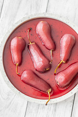 Red wine poached pears