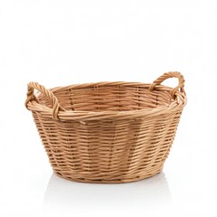 Obraz premium isolate basket on white background, An empty isolated woven basket, made of natural fibers, on a pure white background