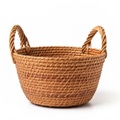 Obraz premium isolate basket on white background, An empty isolated woven basket, made of natural fibers, on a pure white background