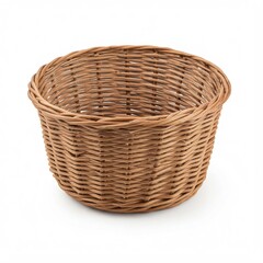 Fototapeta premium isolate basket on white background, An empty isolated woven basket, made of natural fibers, on a pure white background