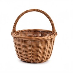 Obraz premium isolate basket on white background, An empty isolated woven basket, made of natural fibers, on a pure white background