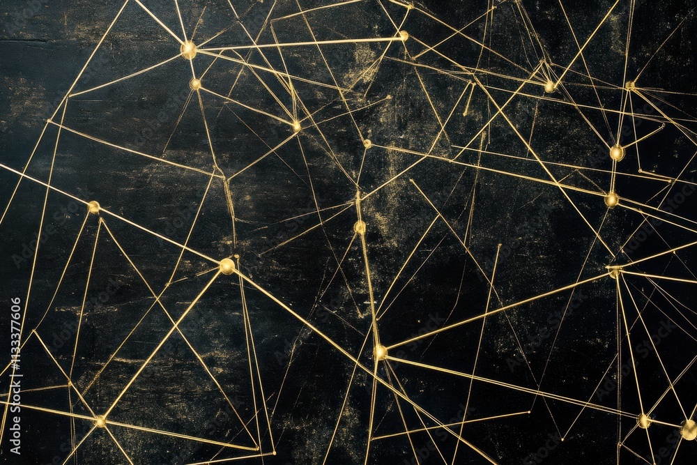 Poster graphic design showcasing an open network symbol with connecting lines against a dark background, fe
