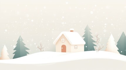 Cozy Winter House in Snowy Landscape: A Festive Papercut Illustration.