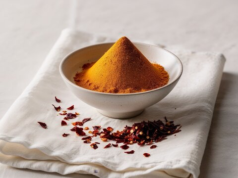 Turmeric and Chili Flakes Vibrant Spices for Elegant Culinary Presentation