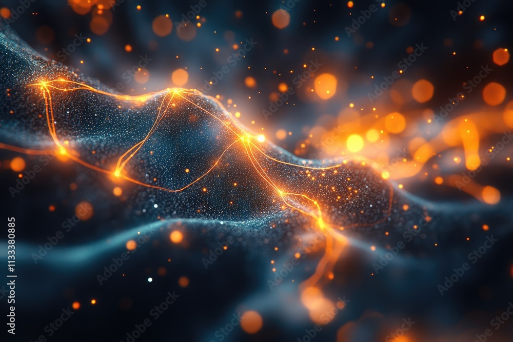 Wall mural abstract digital landscape with glowing particles and connecting lines, creating a dynamic, futurist