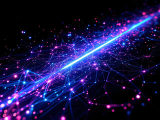Fototapeta premium Network, Connections, Glowing, Dots, Lines, Nodes, Digital, Technology, Web, Internet, Data, Communication, Futuristic, Abstract, Cyberspace, Neon, Bright, Dark Background, High-Tech, Modern, 