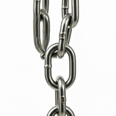 Obraz premium A close-up of a metal chain, isolated against a white background. The chain is linked together in a series of interlocking loops. chain with padlock isolated on white 