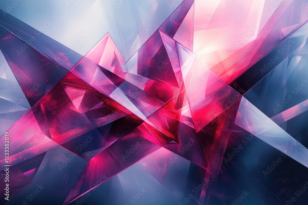 Wall mural abstract artwork featuring vibrant pink and purple geometric shapes, creating a dynamic and sharp vi