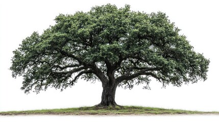 Fototapeta premium A large tree with a wide canopy and sprawling branches against a white background.