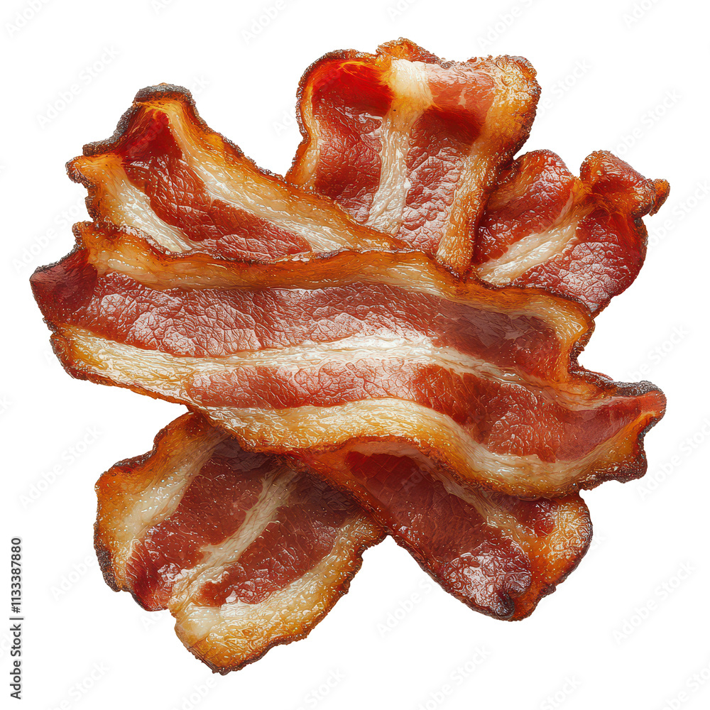 Poster crispy bacon strips isolated on a transparent background ready for serving in various dishes or as a