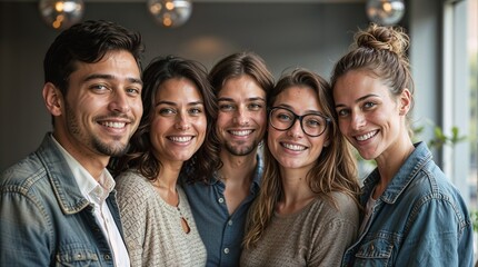 Fototapeta premium A diverse group of business people smiling at the camera in an office.