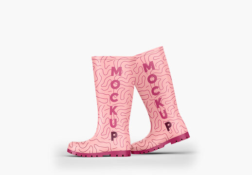 Waterproof Rubber Boots Mockup -Side View