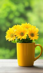 Yellow Daisies in Bright Yellow Mug