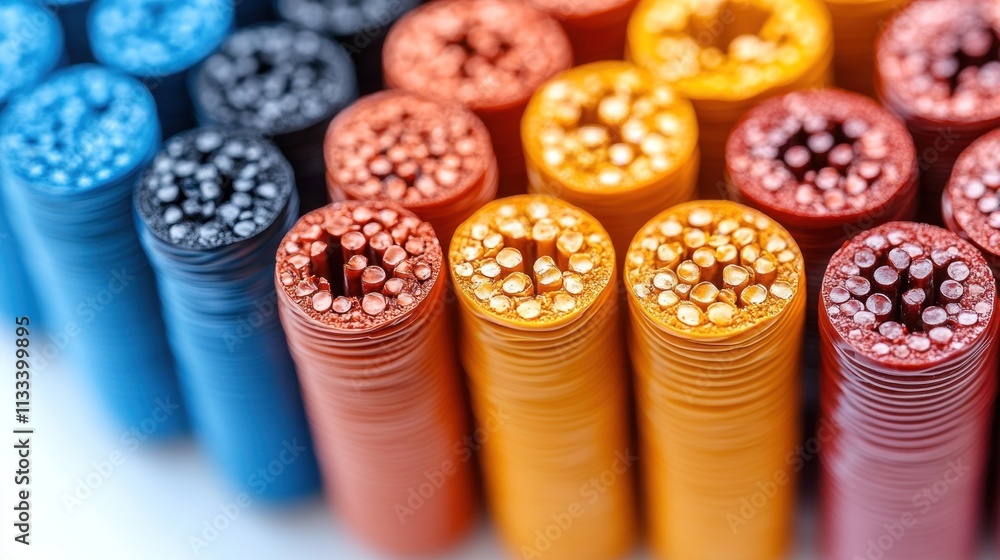 Poster A close-up of colorful cylindrical objects with intricate patterns on their ends.