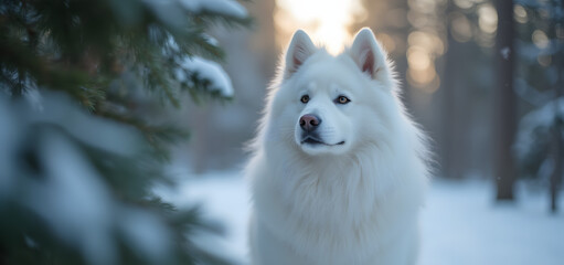 Obraz premium Majestic White Dog in Winter Forest