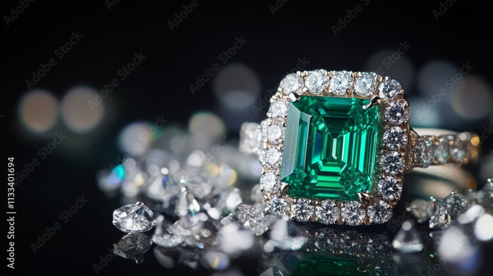 Aufkleber a striking emerald gemstone ring features a large emerald cut surrounded by shimmering diamonds rest
