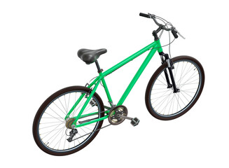 Fototapeta premium Green bicycle, top back view. Black leather saddle and handles. Png clipart isolated on transparent background