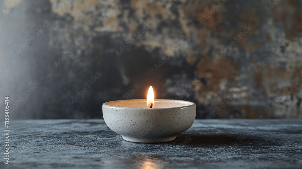 Poster A lit candle in a simple bowl on a textured surface, creating a serene ambiance.