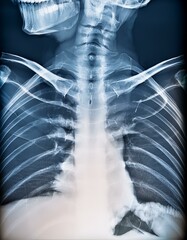 Detailed X-ray image of the upper body, showcasing the intricate bone structure.