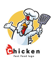 logo chicken chef in circle mascot fast food