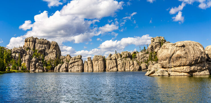 Rock formations along Sylvan Lake in the Black Hills mountains within Custer State Park, South Dakota.