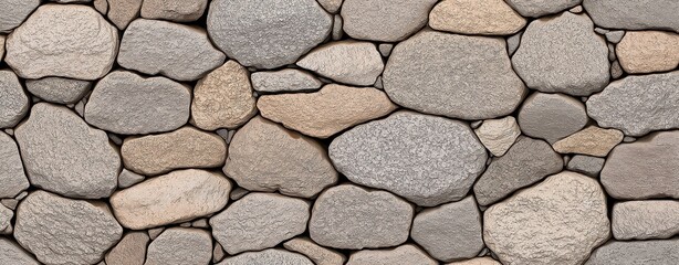 Fototapeta premium Rustic Stone Wall Texture Gray Beige Cobblestone Background