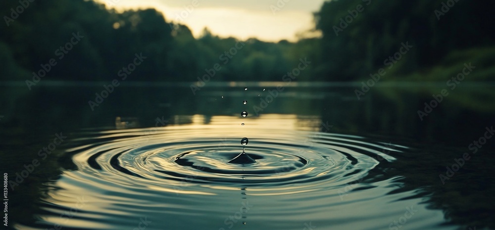 Aufkleber A serene water droplet creating ripples on a calm lake surface.