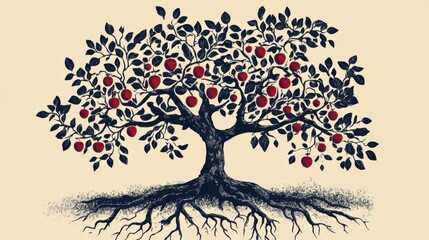 Obraz premium Discover the beauty: A lush apple tree illustration