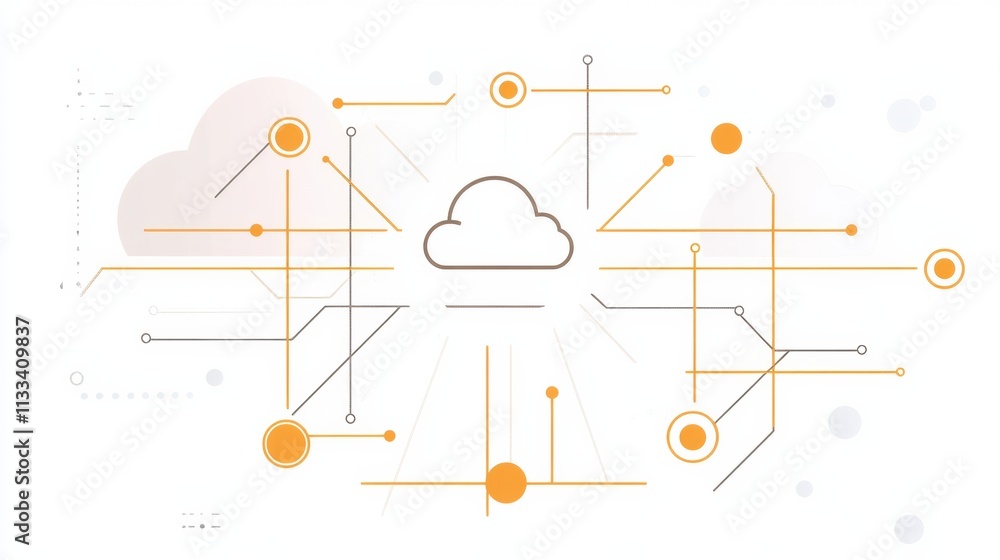 Leinwandbilder central cloud icon illustrates digital services surrounded by connecting lines and nodes, providing 