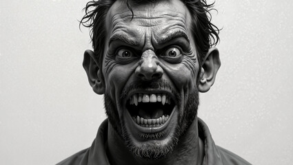 A brutal man - a homicidal maniac. portrait of a crazy man. scary evil horrible laugh of a maniac man