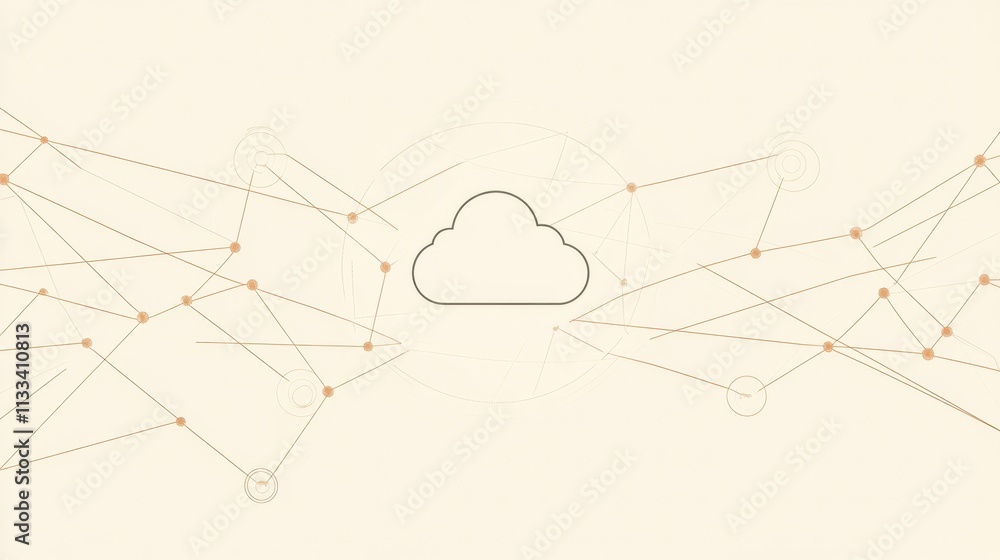 Aufkleber central cloud icon represents cloud services surrounded by network lines, illustrating digital conne