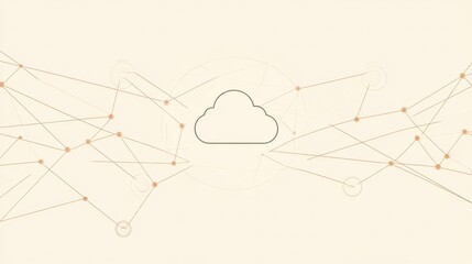 Fototapeta premium Central cloud icon represents cloud services surrounded by network lines, illustrating digital connectivity and storage capabilities. Generative AI