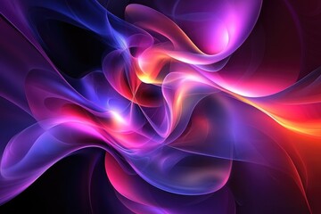 Fototapeta premium Abstract swirling neon waves in vibrant hues of purple, pink, and blue, creating a dynamic and energetic visual.