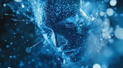 Naklejka premium Abstract Digital Face: A Crystalline Portrait in Blue