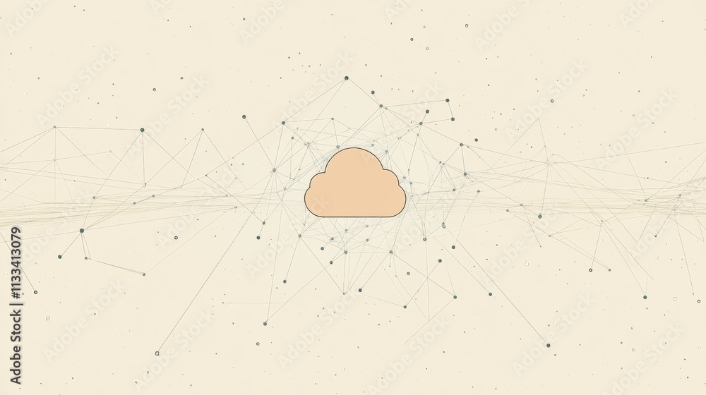 Poster a simple cloud icon is centrally located, surrounded by abstract lines and dots that symbolize digit