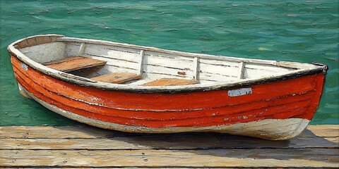 Obraz premium Red Wooden Boat on Water