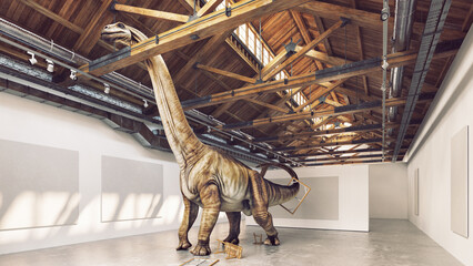 Dinosaur in an art gallery