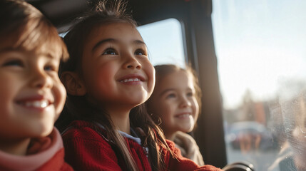 Family Boarding Double Decker Bus on Sunny Day