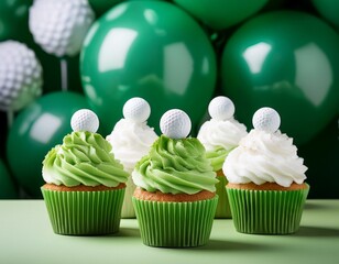 Green and White Golf Cupcakes, golfing birthday celebration dessert