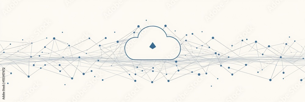 Aufkleber A simple cloud icon is displayed at the center, symbolizing cloud services, surrounded by lines and dots representing connectivity and technology. Generative AI