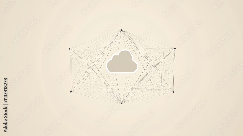 Leinwandbilder central cloud icon signifies cloud services, with geometric lines enhancing the modern design, leavi