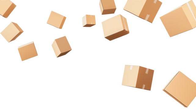 Delivery boxes floating in the air  on white or transparent background, PNG