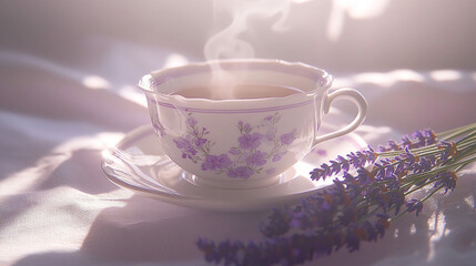 Fototapeta premium Serene Morning Tea Lavender Hot Drink Relaxation