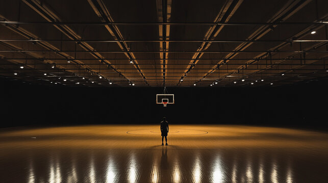 Solitary Basketball Player in Dark Court  Sport  Silhouette  Court  Game  Goal  Hoop  Athl