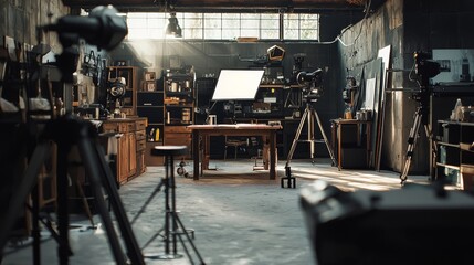 Vintage photography studio with equipment and natural lighting