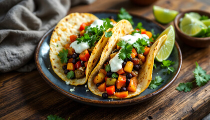 Plate Of Tacos With Fresh Vegetables And Christmas Decor