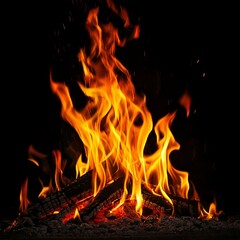 Fototapeta premium Wild flames burning, black background