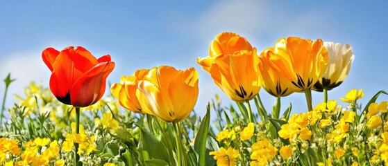 Obraz premium Vibrant Spring Tulips Blooming in Sunny Meadow Landscape
